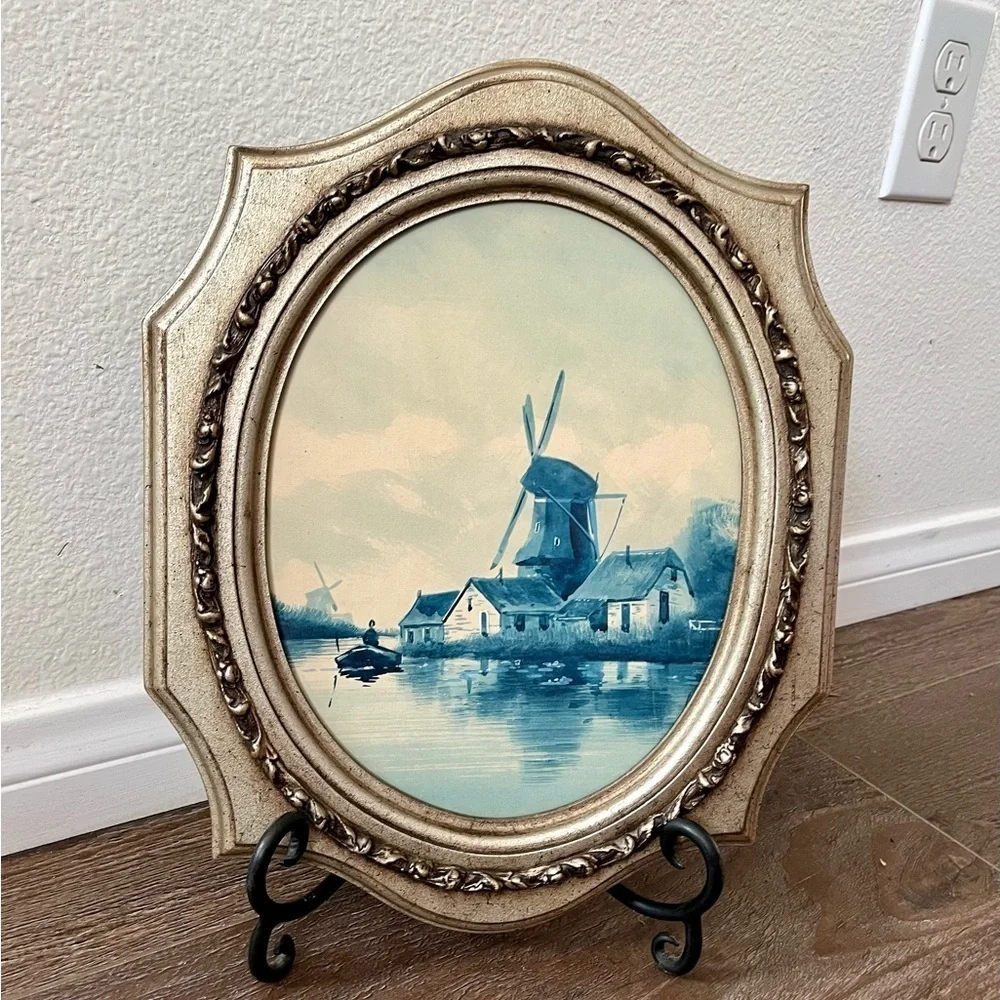 Elegant Gold Framed Windmill Art